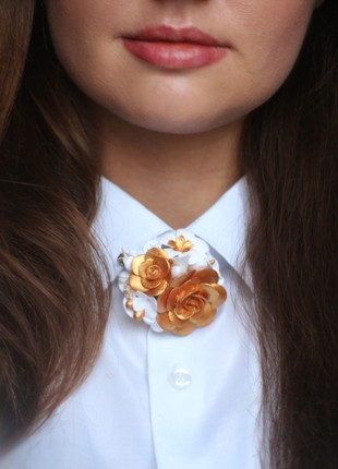 Hairpin/brooch with handmade flowers "Golden Baroque"2 photo