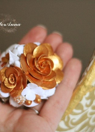 Hairpin/brooch with handmade flowers "Golden Baroque"3 photo