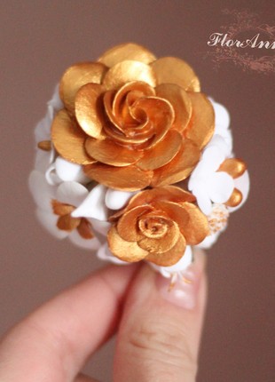 Hairpin/brooch with handmade flowers "Golden Baroque"6 photo