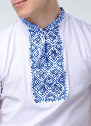 Men's t-shirt with embroidery in the Ukrainian style " Otaman (blue embroidery)" M-23 photo