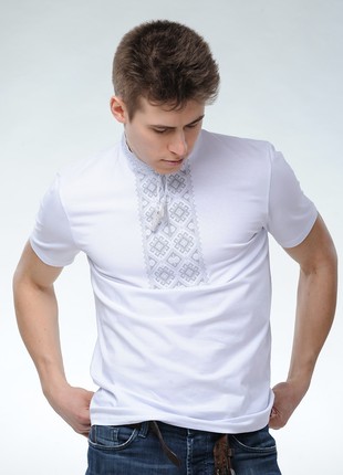 Embroidered men's t-shirt white on white "Otaman" M-32 photo