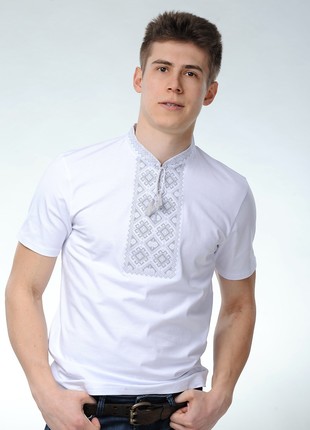 Embroidered men's t-shirt white on white "Otaman" M-31 photo