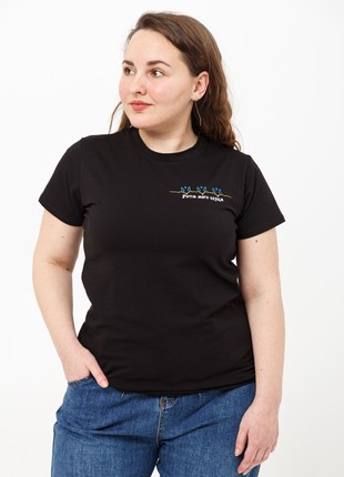 Women's t-shirt with embroidery "The rythm of your heart" black. support ukraine3 photo