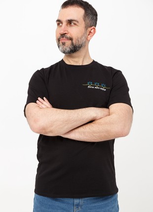 Men's t-shirt with embroidery "The rythm of your heart" black. support ukraine6 photo