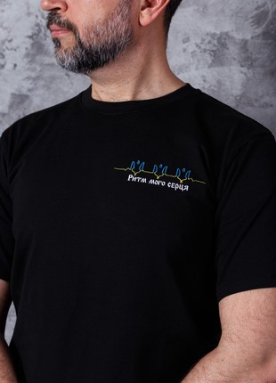 Men's t-shirt with embroidery "The rythm of your heart" black. support ukraine7 photo