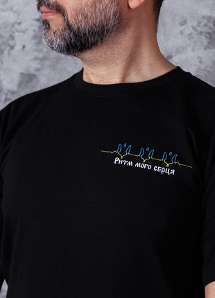 Men's t-shirt with embroidery "The rythm of your heart" black. support ukraine2 photo