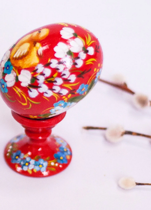 Red and Yellow Easter Egg and Stand, Ukrainian Pysanka, Easter Decor2 photo
