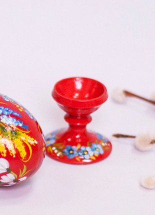 Red and Yellow Easter Egg and Stand, Ukrainian Pysanka, Easter Decor8 photo
