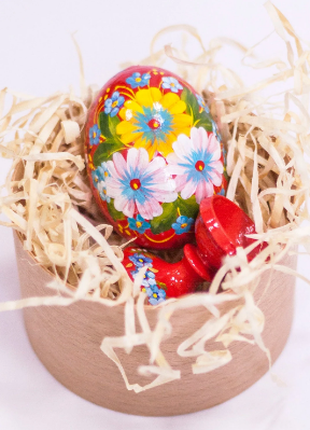 Red and Yellow Easter Egg and Stand, Ukrainian Pysanka, Easter Decor9 photo