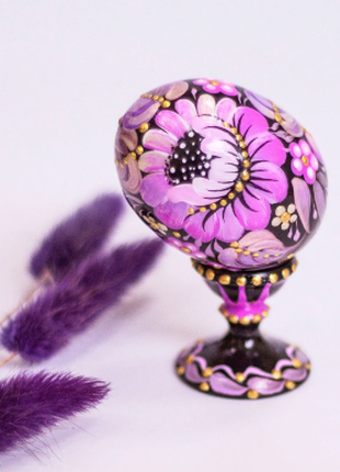 Easter Egg with Purple Flower and Stand, Ukrainian Pysanka, Easter Decor3 photo