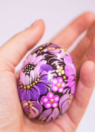 Easter Egg with Purple Flower and Stand, Ukrainian Pysanka, Easter Decor4 photo