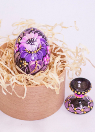 Easter Egg with Purple Flower and Stand, Ukrainian Pysanka, Easter Decor6 photo