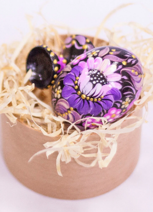 Easter Egg with Purple Flower and Stand, Ukrainian Pysanka, Easter Decor