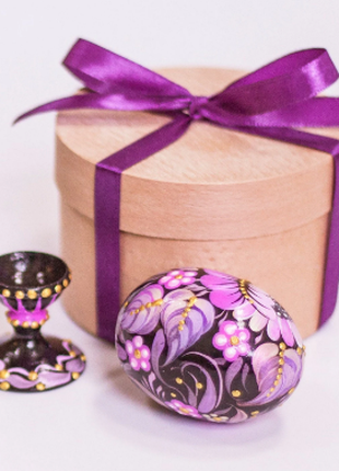 Easter Egg with Purple Flower and Stand, Ukrainian Pysanka, Easter Decor10 photo