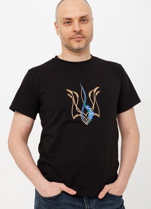 Basic T-shirt with embroidery "Mallow trident" black. support ukraine