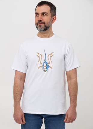 Basic T-shirt with embroidery "Mallow trident" white. support ukraine