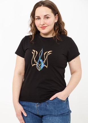 Basic T-shirt with embroidery "Mallow trident" black. support ukraine