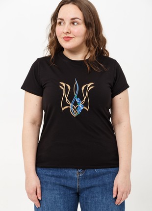 Basic T-shirt with embroidery "Mallow trident" black. support ukraine3 photo