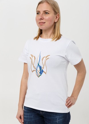 Basic T-shirt with embroidery "Mallow trident" white. support ukraine4 photo
