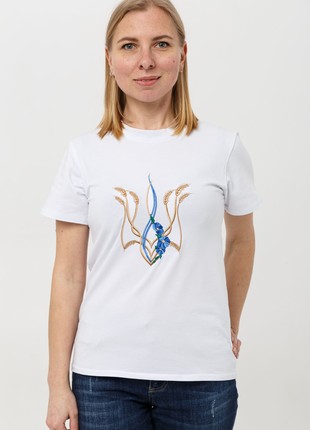 Basic T-shirt with embroidery "Mallow trident" white. support ukraine1 photo