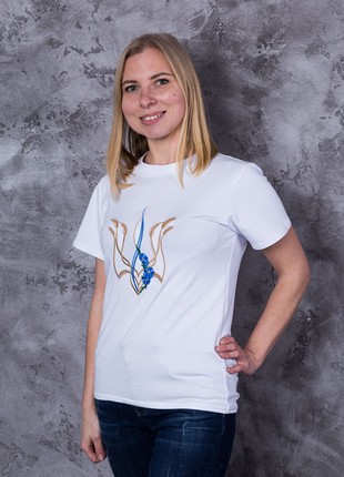Basic T-shirt with embroidery "Mallow trident" white. support ukraine5 photo