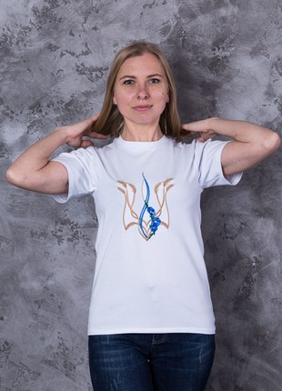 Basic T-shirt with embroidery "Mallow trident" white. support ukraine6 photo