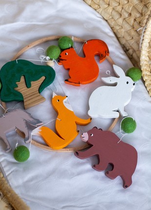 Wooden baby mobile, Forest animal baby mobile6 photo
