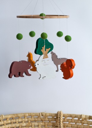 Wooden baby mobile, Forest animal baby mobile7 photo