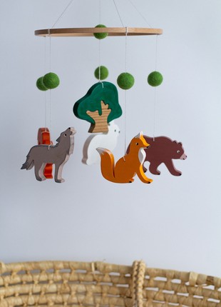 Wooden baby mobile, Forest animal baby mobile