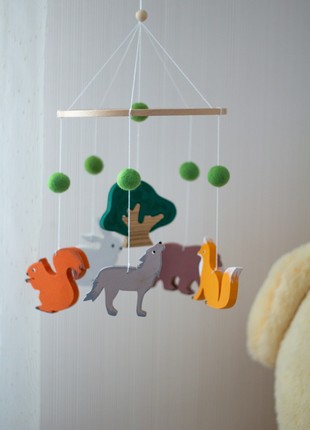 Wooden baby mobile, Forest animal baby mobile4 photo