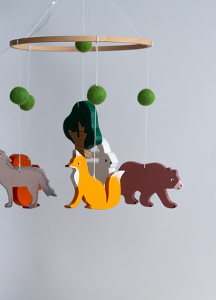 Wooden baby mobile, Forest animal baby mobile8 photo