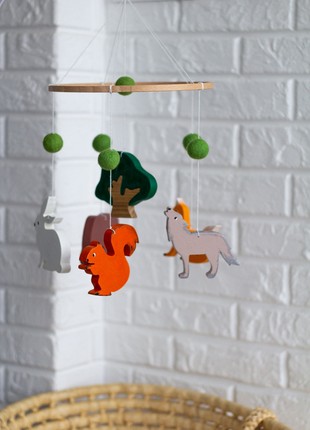Musical baby mobile with bracket, Forest animals baby mobile8 photo