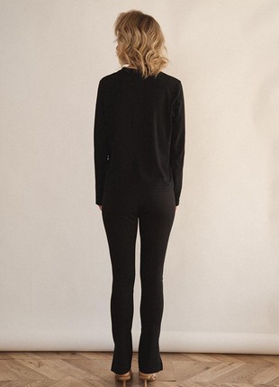 Twisted neck cutout cotton longsleeve in black3 photo