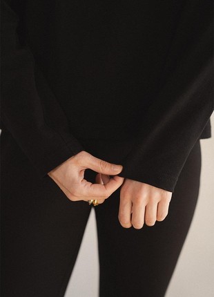 Twisted neck cutout cotton longsleeve in black4 photo