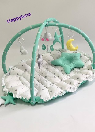 TM Happyluna Children's playmat - Cocoon nest for a newborn 2 in 1 "Emerald"2 photo