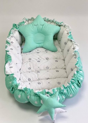 TM Happyluna Children's playmat - Cocoon nest for a newborn 2 in 1 "Emerald"3 photo