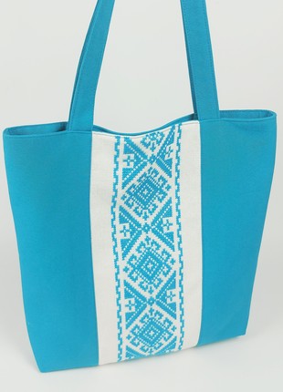 Handmade textile tote bag Vysyvanka (turquoise)1 photo