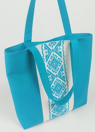Handmade textile tote bag Vysyvanka (turquoise)4 photo