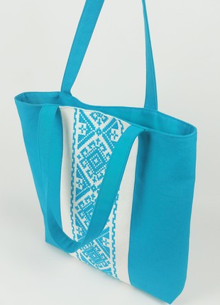 Handmade textile tote bag Vysyvanka (turquoise)5 photo
