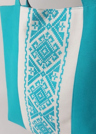 Handmade textile tote bag Vysyvanka (turquoise)8 photo