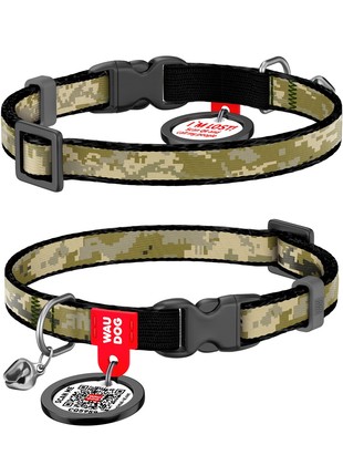 WAUDOG Nylon cat collar with elastic band and QR pet tag, "Military", XS, W 10 mm, L 20-30 cm1 photo