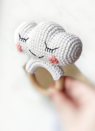 Cloud baby rattle toy. Cute baby shower gift. Gender neutral baby gift, Crochet newborn rattle2 photo