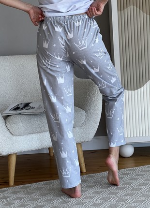 Women's COZY calico pajama pants gray with white Crowns C211P2 photo