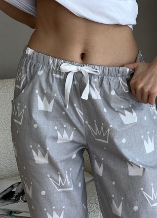 Women's COZY calico pajama pants gray with white Crowns C211P4 photo