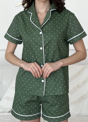 Women's satin home set COZY green with polka dots S520P5 photo