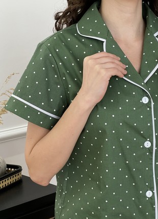 Women's satin home set COZY green with polka dots S520P6 photo