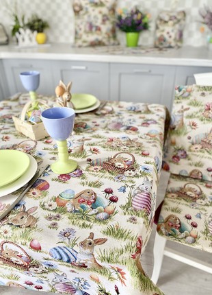 Easter tapestry tablecloth 54x54 in (137 x 137 cm.) festive tablecloth3 photo