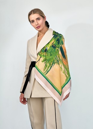 Scarf Shawl "Melody Vivaldi"  made of artificial silk in green shades 36,6 inches