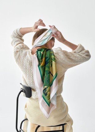 Scarf Shawl "Melody Vivaldi"  made of artificial silk in green shades 27.6 inches