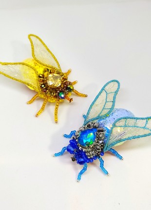 Handmade set of two brooches "the flys"